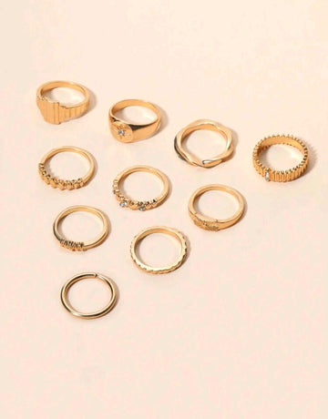 10pcs/set Star & Rhinestone Decor Ring Set For Women