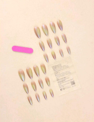 24pcs Medium-Long Press-On Nail Stickers In Droplet Shape, Complete Set Of European-Style Glitter Aurora Nail Art, Reusable With 1 Jelly Gel And 1 Buffer File, Suitable For Party, Dance, And Daily Wear.