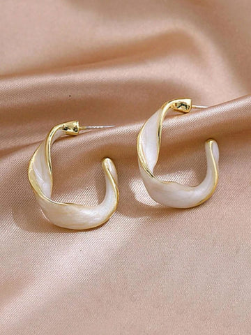 1pair Fashion Stainless Steel Spiral Detail Structured Drop Earrings For Women For Daily Life