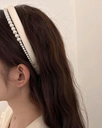 Elegant 1pc Solid Color Thick Faux Pearl Hairband For Women