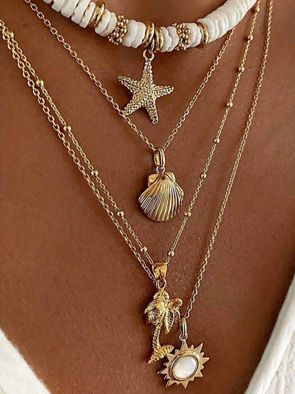 Soft Pottery Vintage Sun Multilayer Necklace