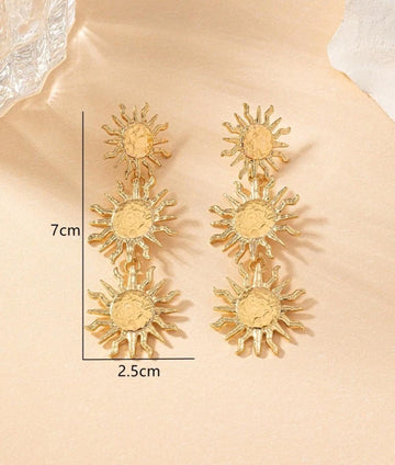 1pair Exaggerated Geometric Design Long Sun Earrings With European And American Style