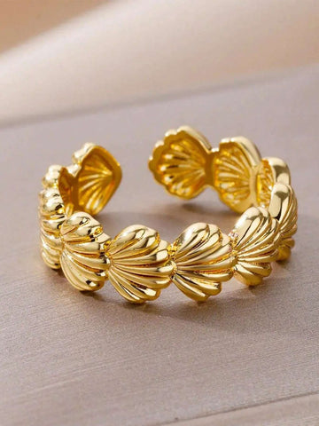 1 Pc Shell Open Rings For Women Men Aesthetic Gold Color Stainless Steel Rings