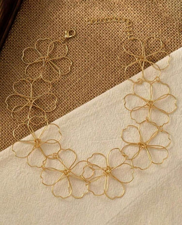 1 Pc Floral Flower Frame Metal Wire Cuff Choker Necklace for Women