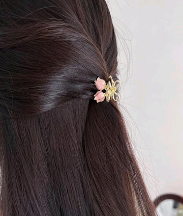 2pcs Women Flower Decor Sweet Style Small Hair Clip Cute