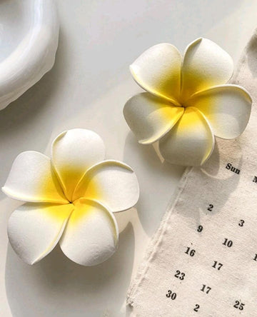 2pcs Women White Yellow Flower Decor Alligator Hair Clip Boho