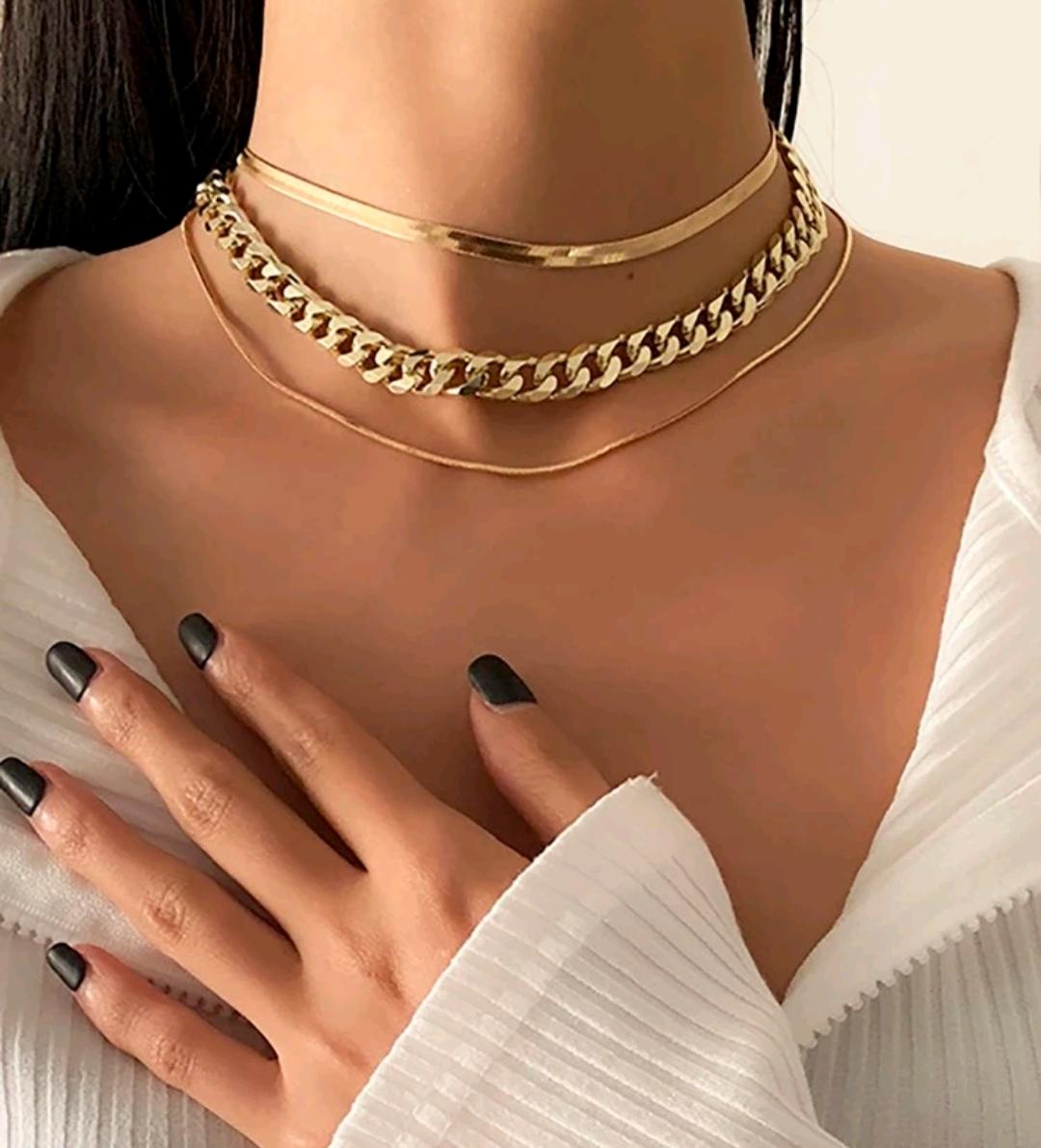 3pcs Simple Punk Style Thick Chain Necklace For Women