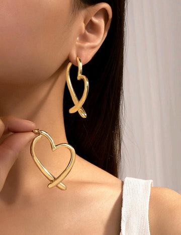 1pair Fashion Zinc Alloy Heart Design Hoop Earrings For Women For Daily Decoration