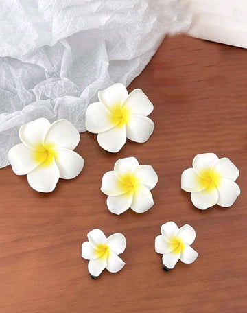 6pcs Women's Plumeria Decor Hawaiian Style Hair Clip, Suitable For Daily Use Boho