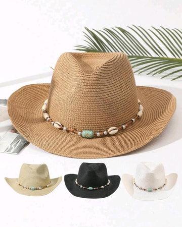 1pc Unisex Cattle Decor Boho Jazz Panama Visor Hat Cowgirl