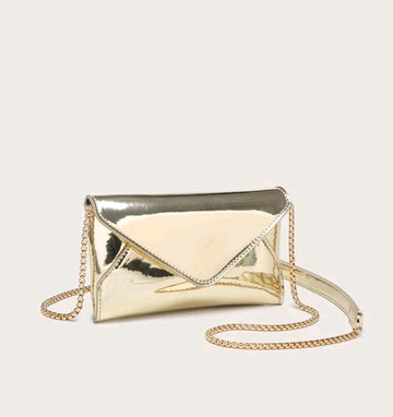 Mini Envelope Bag Metallic Gold Funky Chain Flap PU