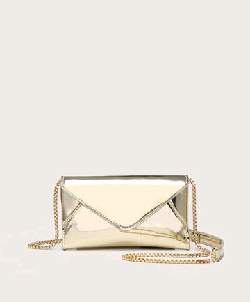 Mini Envelope Bag Metallic Gold Funky Chain Flap PU