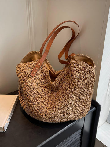 Large Capacity Woven Bag For Women,Handheld Shoulder Straw Tote Bag