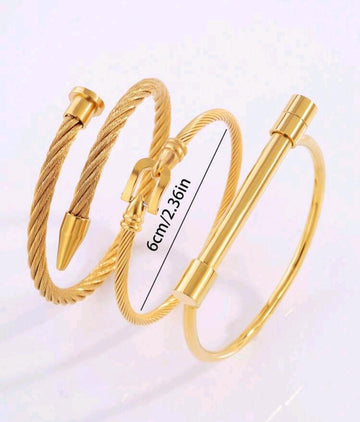 3 Pcs Gorgeous Fashion Stainless Steel Horseshoe Bangle Combination Suitable