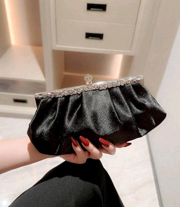 Moonlit EveBag Women's Delicate Satin Evening Bag With Rhinestone Decoration, Clutch Bag