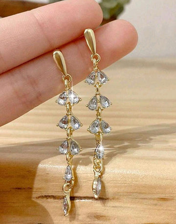 LXOEN 1pair Shiny Gold Colour Leaf Dangle Earrings Women