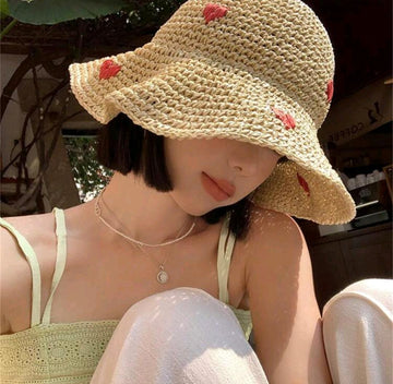 1pc Heart Weaved Bucket Hat For Women, Summer, Sun Protection, Beach Vacation