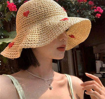 1pc Heart Weaved Bucket Hat For Women, Summer, Sun Protection, Beach Vacation