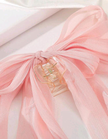 1pc Rhinestone & Ribbon Bow Sweet Hair Claw