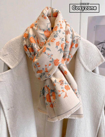 1pc Women's Autumn/Winter Floral Jacquard Faux Lambswool Warm Shawl Scarf