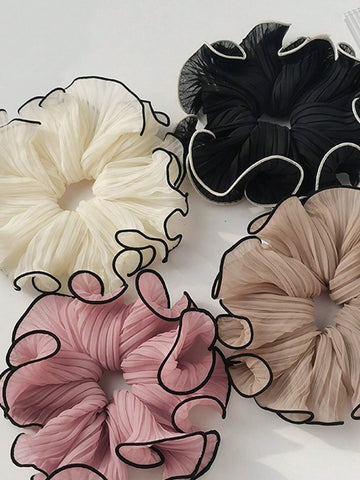 4pcs French Style Chiffon Lace Bowknot Hair Scrunchies For Daily Life, Vacation And Casual