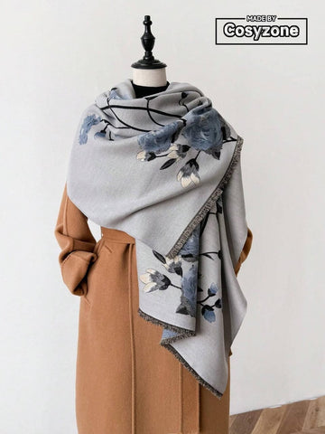 1pc Elegant Floral Patterned Faux Cashmere Warm Scarf For Women