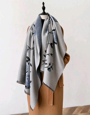 1pc Elegant Floral Patterned Faux Cashmere Warm Scarf For Women