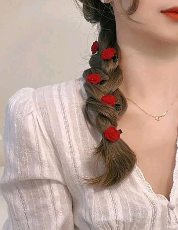 10Pcs Red Velvet Rose Hair Clips For Women Small Flower Hairpins Girls Elegant Hair Clip