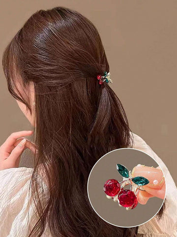 pc Cherry Shaped Hair Clip, Cute Mini Hair Accessories, Fashionable Side Bangs Clip