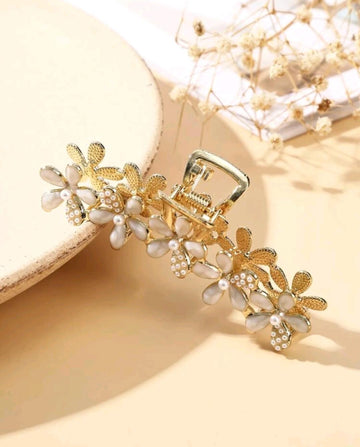 Faux Pearl Flower Decor Hair Claw Elegant