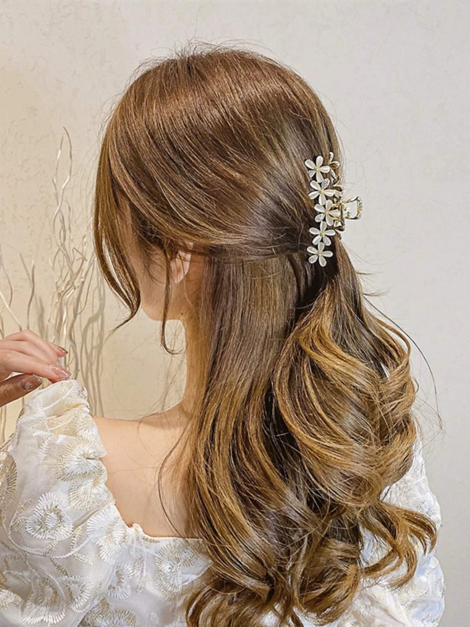 Faux Pearl Flower Decor Hair Claw Elegant