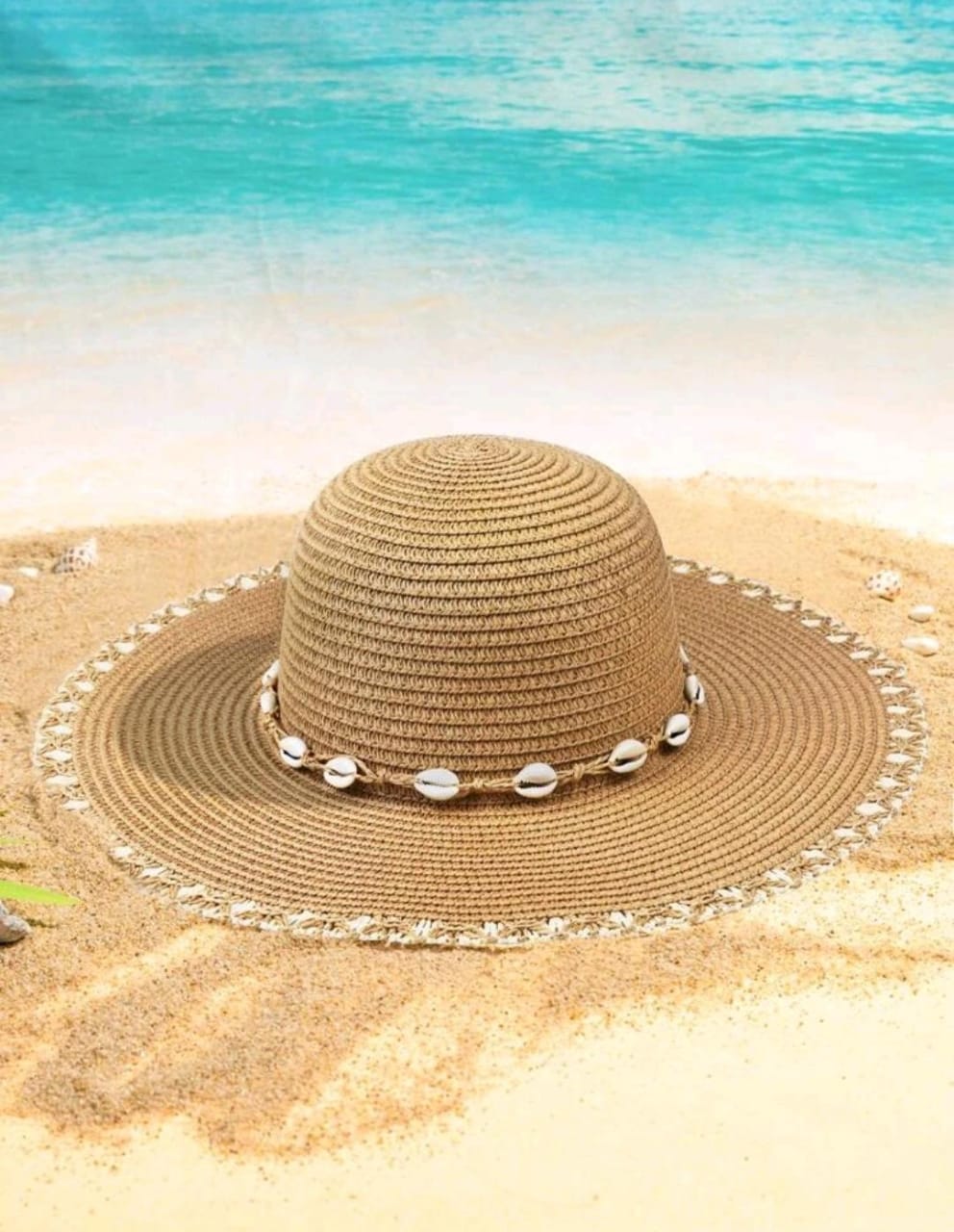 Shell Decor Straw Hat Boho Bow