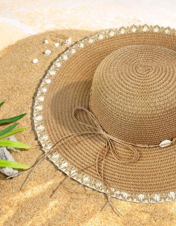 Shell Decor Straw Hat Boho Bow