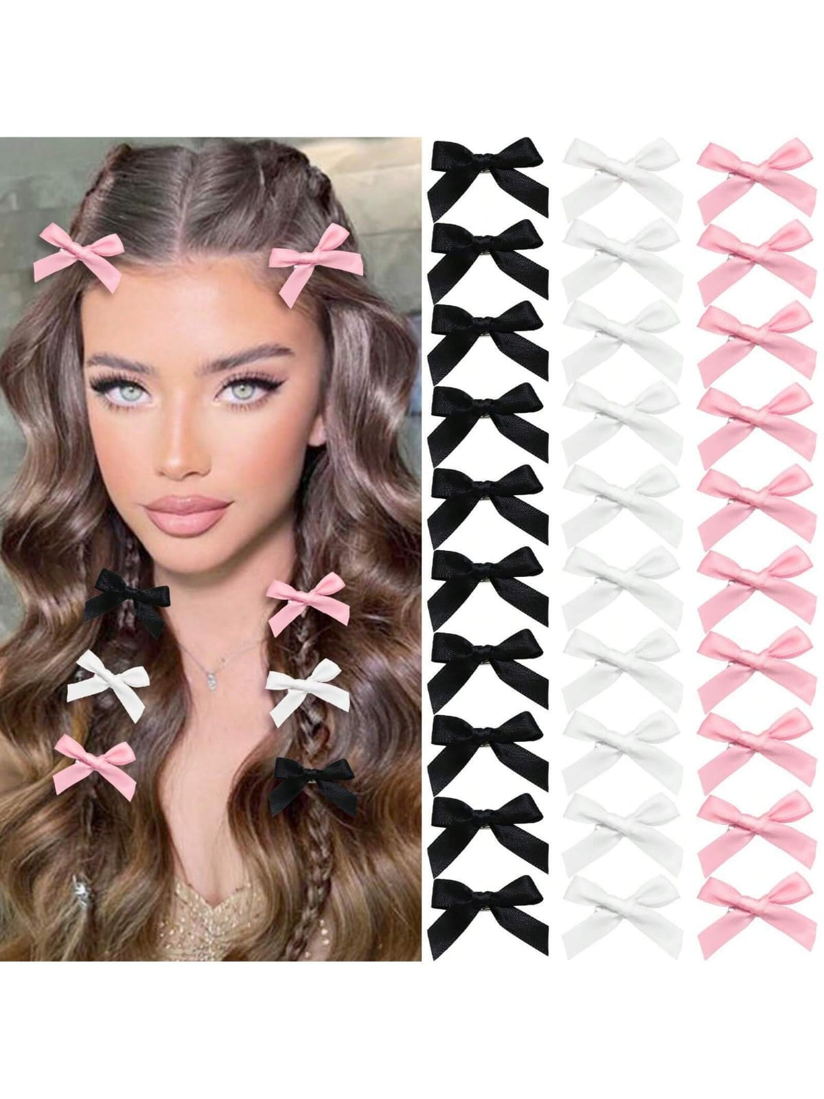 30PCS Bow Hair Clips Mini Bowknot Ribbons Sweet Bow Hair Clips