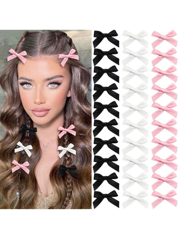 30PCS Bow Hair Clips Mini Bowknot Ribbons Sweet Bow Hair Clips