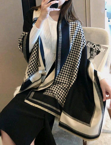 1pc Houndstooth Pattern Black Scarf, Warm & Versatile Shawl/Wrap For Women In Winter, Suitable For Office & Air-Conditioned Rooms