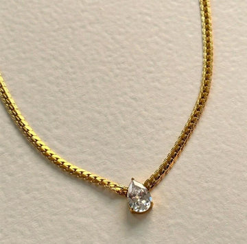 1pc 18K Gold Plated Stainless Steel Teardrop Rhinestone Pendant Necklace, Suitable For Women Daily & Wedding Wear As Gift