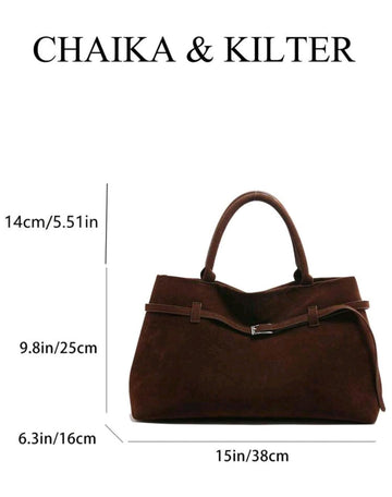 1pc Women Suede Tote Bag, Large Capacity Casual Handbag With Magnetic Closure