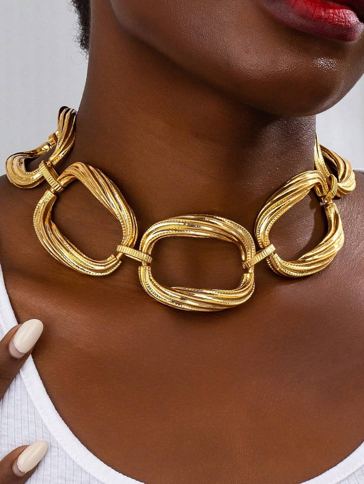 1 Pc Golden Color Metal Chunky Cuff Choker Necklace , Chunky Jewelry For Women