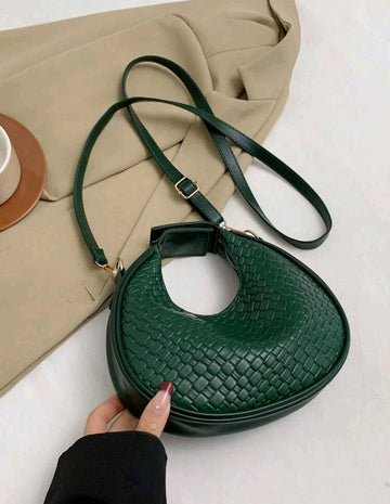 Crocodile Pattern Stone Pattern Women Minimalist Bag For Women, Stylish Solid Color Shoulder Bag, Trendy Zipper Crescent Handbag & Purse