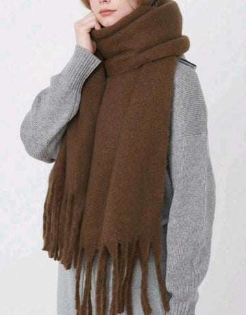 1pc Thick Macaroon Solid Color Fluffy Tassel Coffee Warm Scarf, Autumn/Winter Fashion Cold-Proof Couple Shawl, Soft & Comfortable Blanket Scarf, Suitable For Daily Wear