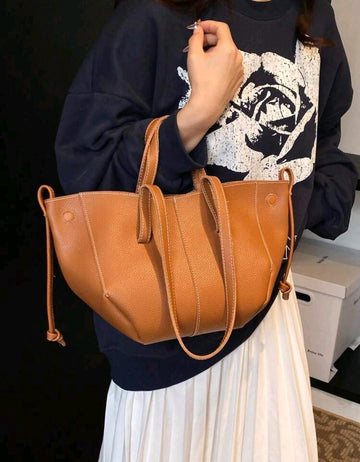 Simple Solid Color Large Capacity Double Handle PU Tote Bag, Retro Style Women's Commuter Shoulder Bag, Suitable For Women's Daily Use