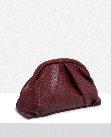 1pc Women Vintage Minimalist Faux Woven Texture Burgundy Large Capacity Pleated Cloud-Shape Clutch Handbag, Match For Party, Event And Daily Outfit, Fashionable Burgundy Bag