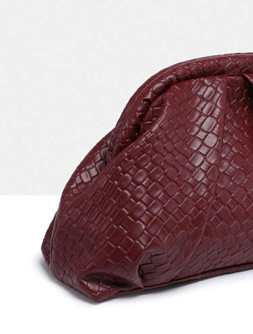 1pc Women Vintage Minimalist Faux Woven Texture Burgundy Large Capacity Pleated Cloud-Shape Clutch Handbag, Match For Party, Event And Daily Outfit, Fashionable Burgundy Bag
