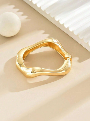 1pc Asymmetrical & Geometric & Punk Wave Design Simple Style High-End Metal Open Bangle Bracelet For Women