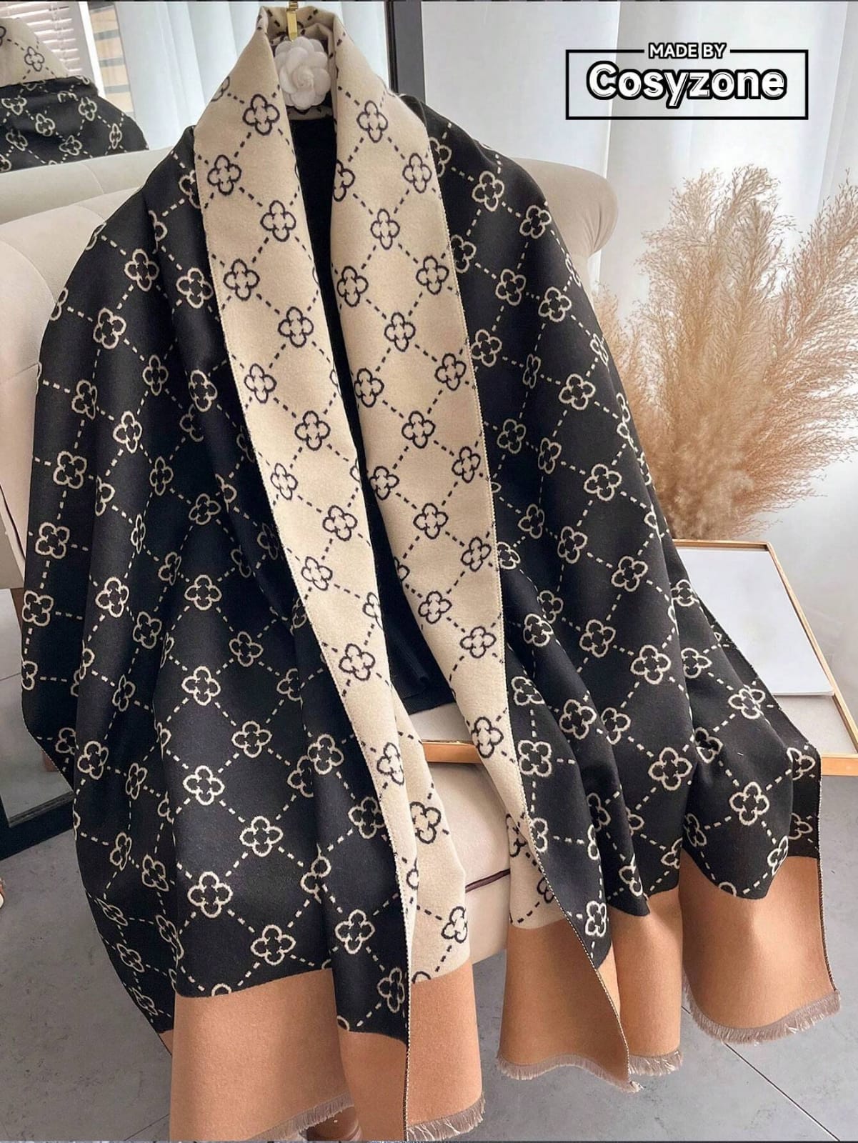 Elegant 1pc Women's Autumn & Winter Faux Cashmere Tassel Shawl, Thick Warm Scarf, Suitable For Daily Indoor & Outdoor Use