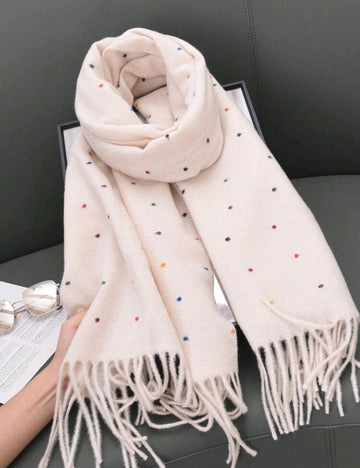 1pc Women's White Sweet Cute Casual Luxury Faux Cashmere Scarf - Super Soft, Warm And Comfortable, Non-Stretchy, Cold-Proof With Elegant Tassel Trim, Perfect For Autumn And Winter, Fashionable Shawl