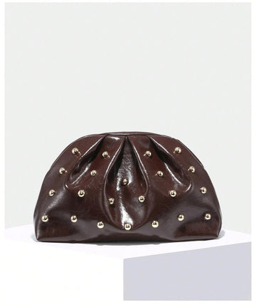 1pc Vintage Minimalist Fashion Pleated Cloud Clip Large Capacity Clutch Bag, Suitable For Daily Use And Party