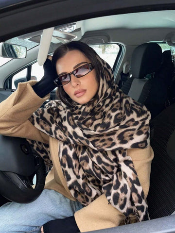 1pc Women Leopard Print Faux Cashmere Scarf, New Autumn/Winter Tasseled Warm Scarf, Comfortable Large Shawl For Outdoor Activities/Everyday Wear, Simple & Versatile Accessories Women