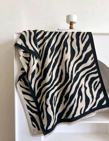 1pc Jacquard Zebra Patterned Faux Cashmere Warm Scarf, Women Fashionable Versatile Shawl For Fall Winter Decoration